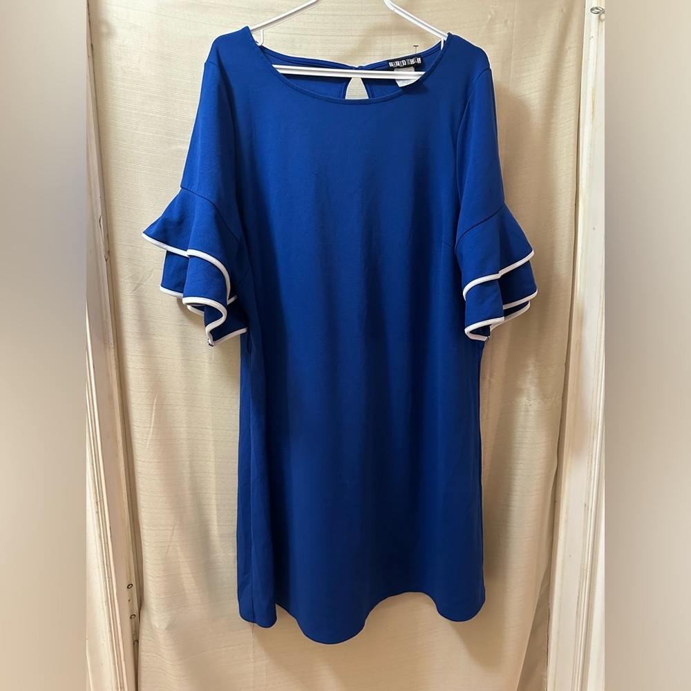 Paper Doll Royal Blue Shift Dress Women’s 2X Flutter Sleeve Plus Size No Belt